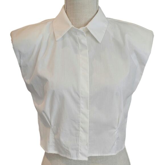 Zara Tops - ZARA Padded Should Crop Button-up Sleeveless Top Sz Small